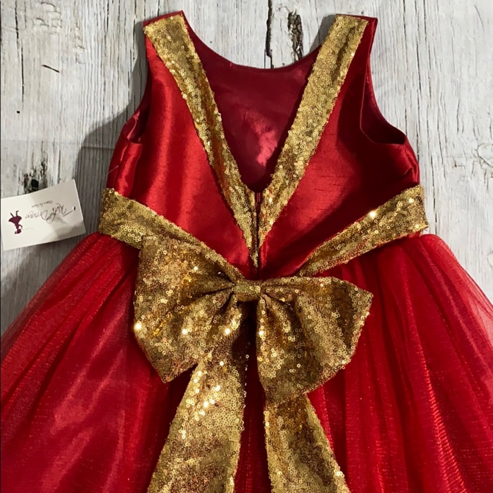 Kid’s Gold and Red Christmas Dress - Picture 8 of 10